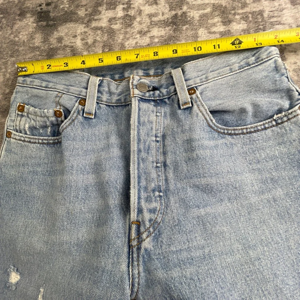Levi's Mens W28 L30 501 Original Fit Distressed Jeans Light Blue Denim Ripped